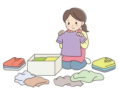 衣服を整理する女性