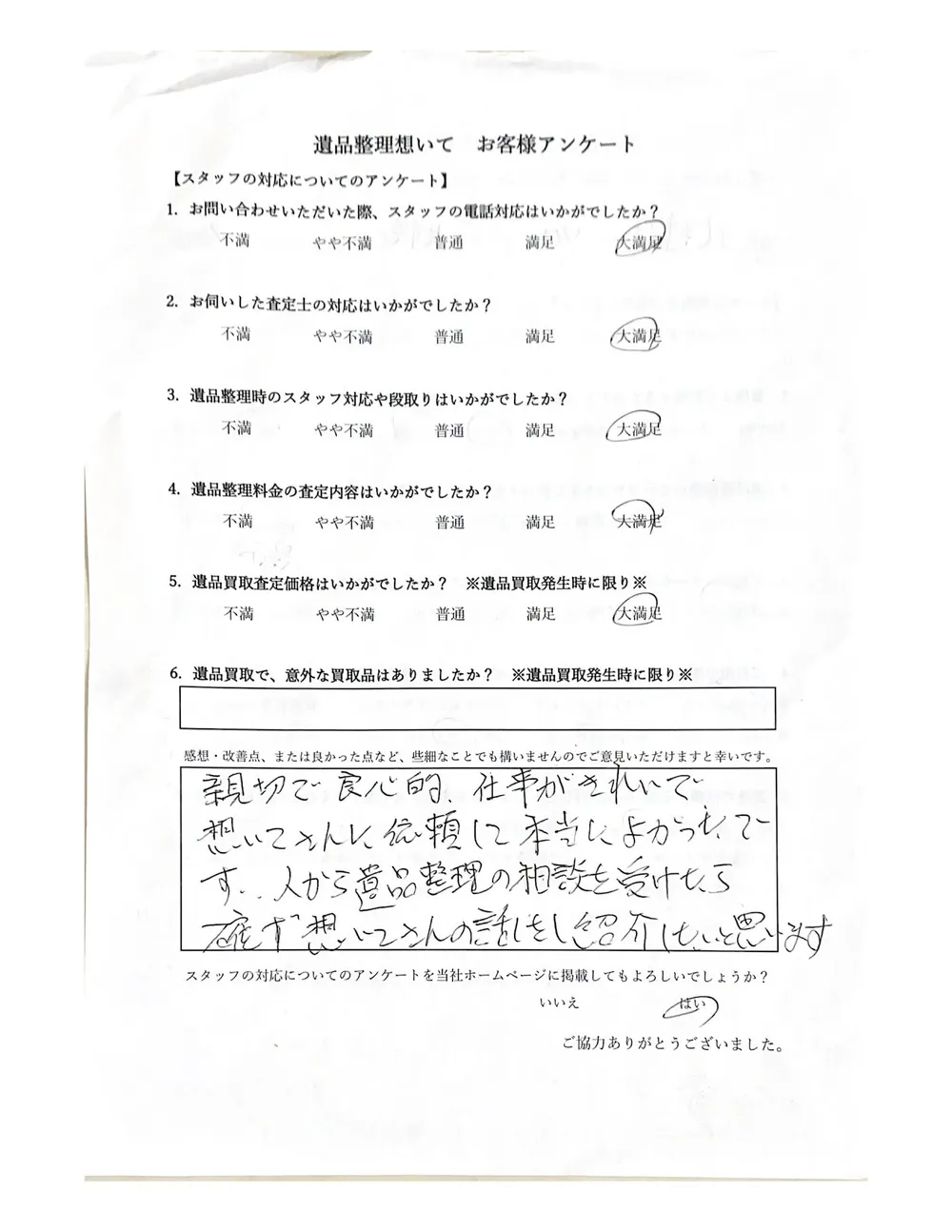 札幌の遺品整理想いてをご利用された方の声