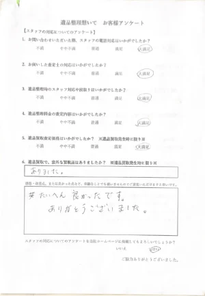 遺品整理想いてをご利用いただいた方の声