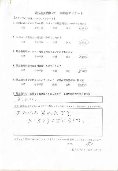 遺品整理想いてをご利用いただいた方の声
